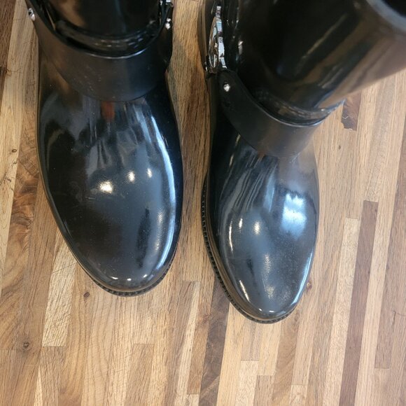 Michael Kors FULTON HARNESS Black Rain Bootie Ankle Boots - Picture 8 of 12